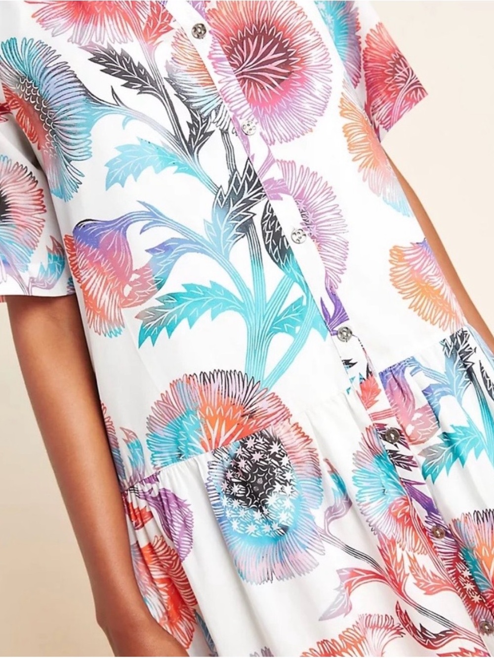 Tugboat White Floral Button-Front Maxi Dress with Pink, Purple & Blue Print - Picture 2 of 8